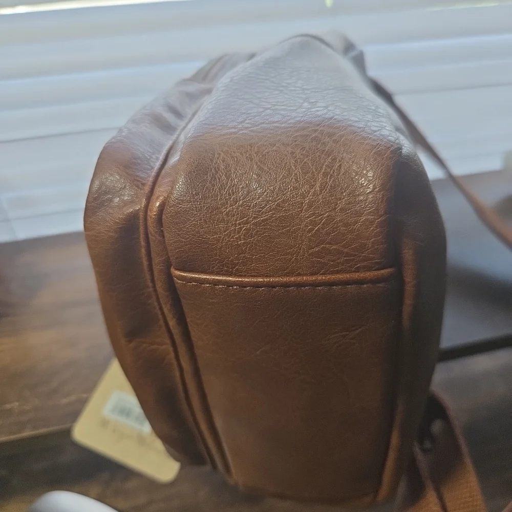 Womens‎ Brown Leather Sling Backback New With Tags
